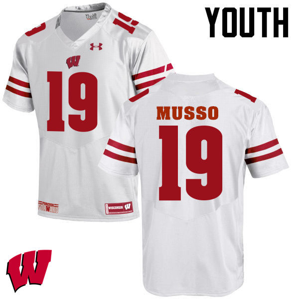 Wisconsin Badgers Youth #19 Leo Musso NCAA Under Armour Authentic White College Stitched Football Jersey HU40S43NK